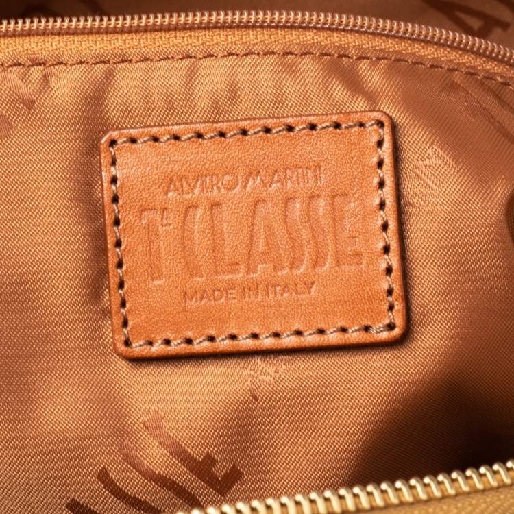 Pre Owned Alviero Martini 1A Classe Tan Geo Print Coated Canvas Front Pocket Satchel