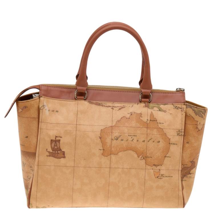 Pre Owned Alviero Martini 1A Classe Tan PVC and Leather Satchel