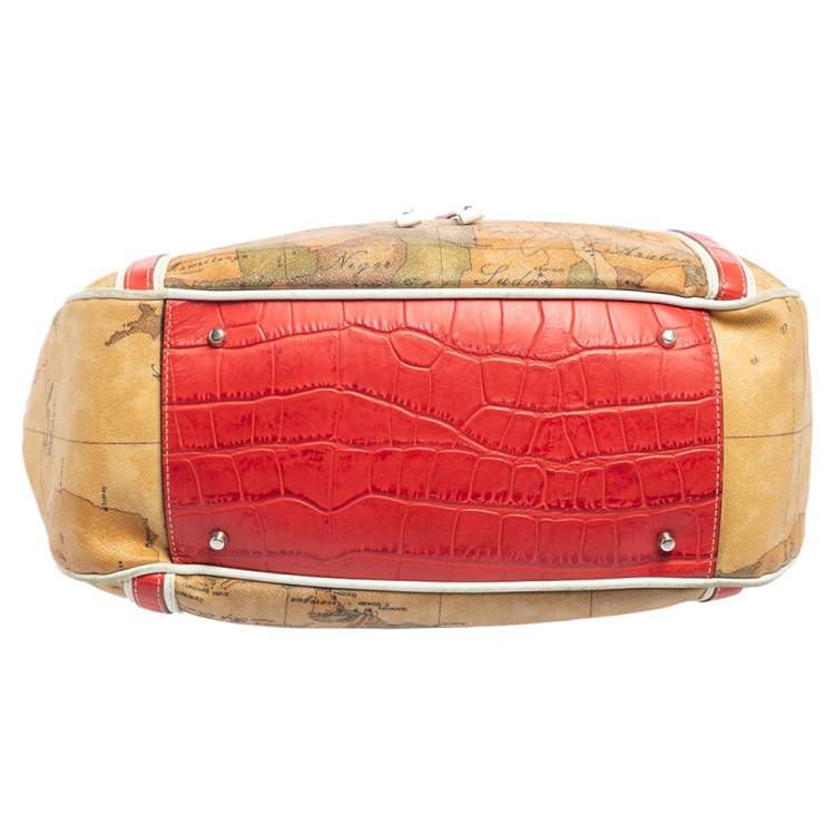 Pre Owned Alviero Martini 1A Classe Tan Geo Print Coated Canvas and Leather Drawstring Shoulder Bag