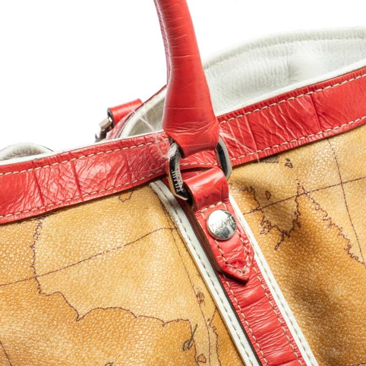 Pre Owned Alviero Martini 1A Classe Tan Geo Print Coated Canvas and Leather Drawstring Shoulder Bag