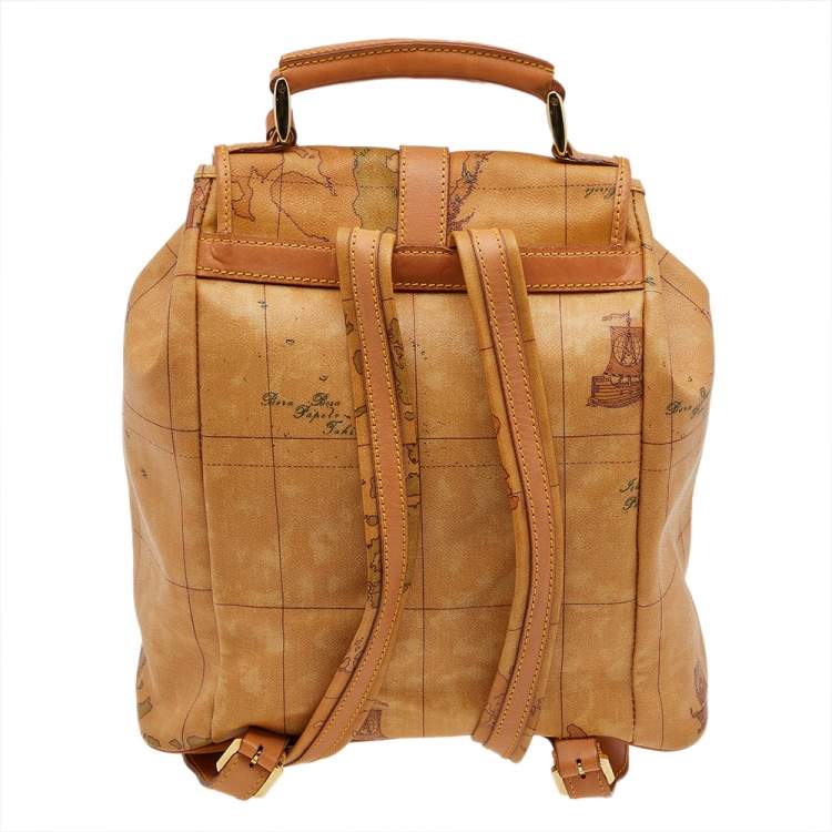 Pre Owned Alviero Martini 1A Classe Tan Geo Print Coated Canvas and Leather Backpack