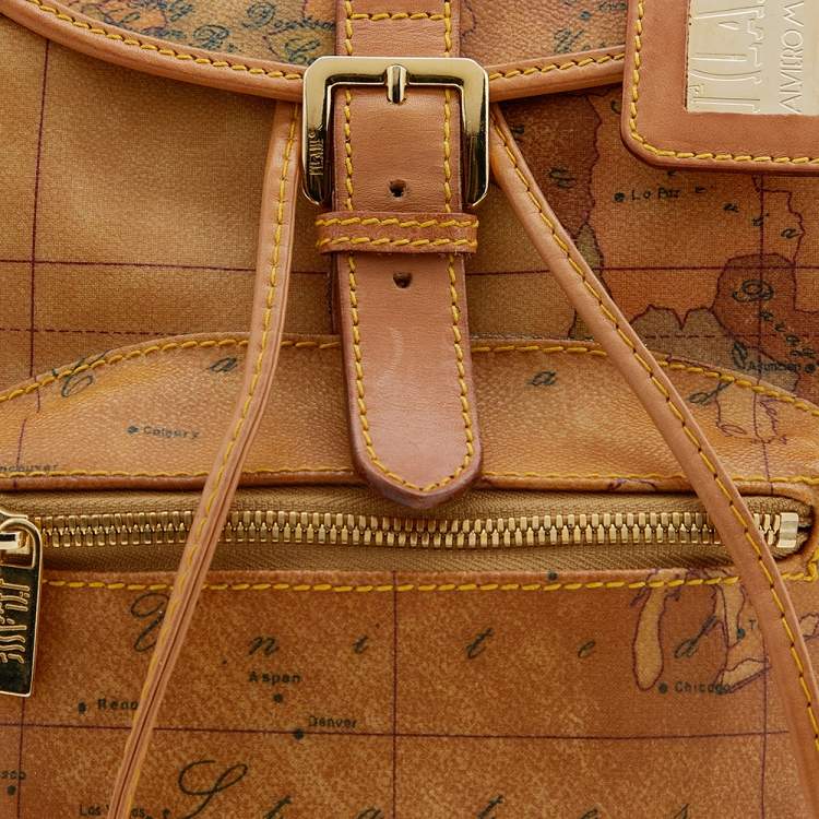Pre Owned Alviero Martini 1A Classe Tan Geo Print Coated Canvas and Leather Backpack