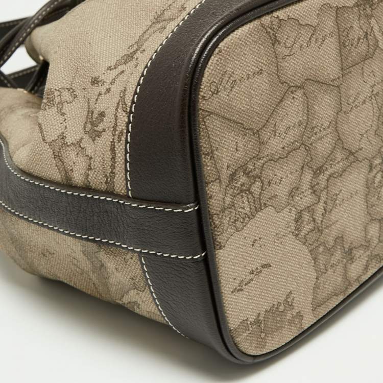 Pre Owned Alviero Martini 1A Classe Brown/Beige Coated Canvas and Leather Geo Classic Bucket Bag