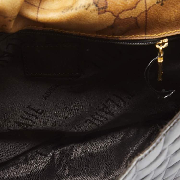 Pre Owned Alviero Martini 1A Classe Dark Brown Croc Embossed Leather and Canvas Hobo 