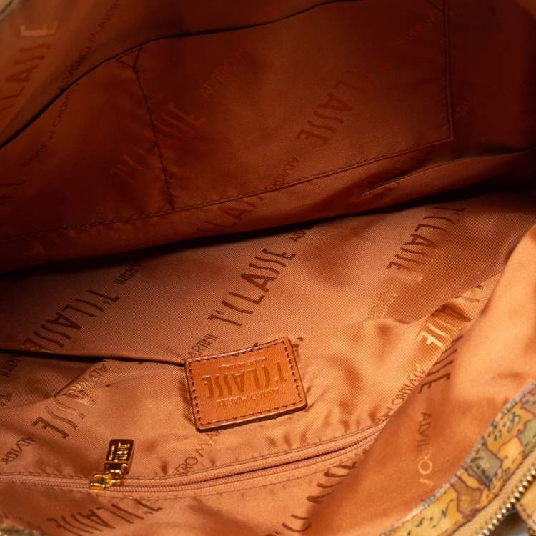 Pre Owned Alviero Martini 1A Classe Beige/Brown Geo Print Coated Canvas/Python Leather Front Pocket Tote