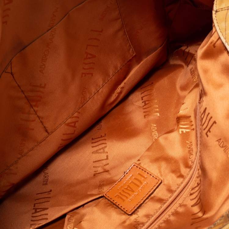 Pre Owned Alviero Martini 1A Classe Beige/Brown Geo Print Coated Canvas/Python Leather Front Pocket Tote