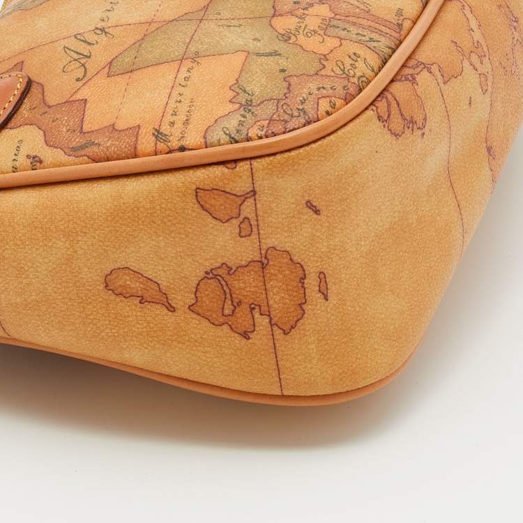 Pre Owned Alviero Martini 1A Classe Tan/Brown Geo Print Coated Canvas And Leather Satchel