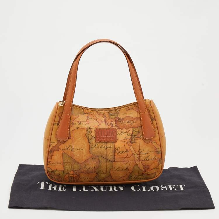 Pre Owned Alviero Martini 1A Classe Tan/Brown Geo Print Coated Canvas And Leather Satchel