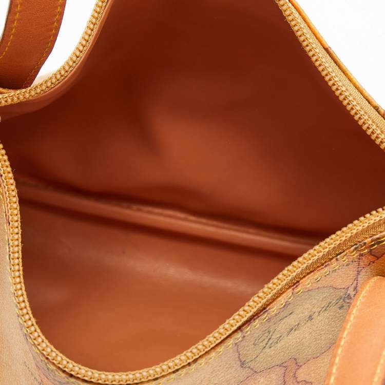 Pre Owned Alviero Martini 1A Classe Tan/Brown Geo Print Coated Canvas And Leather Satchel