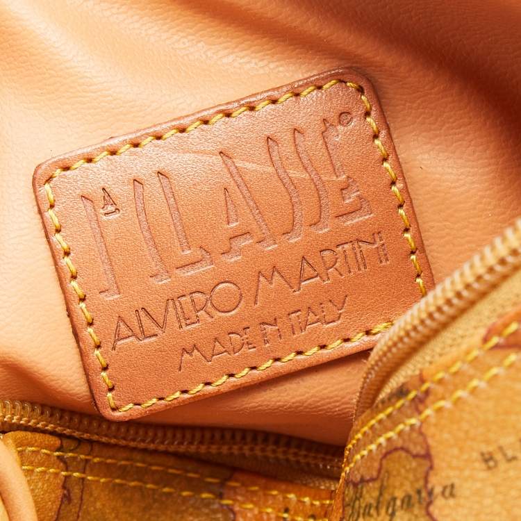 Pre Owned Alviero Martini 1A Classe Tan/Brown Geo Print Coated Canvas And Leather Satchel