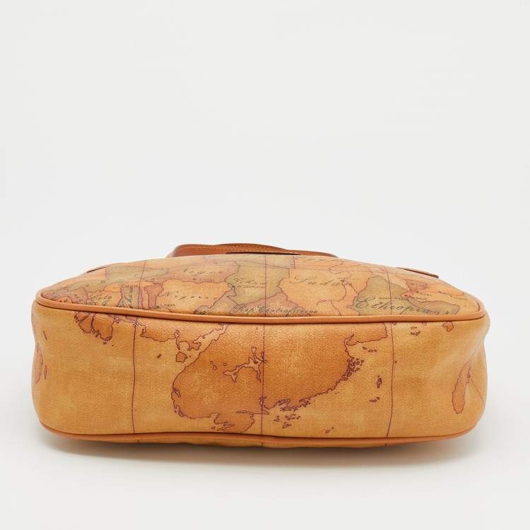Pre Owned Alviero Martini 1A Classe Tan/Brown Geo Print Coated Canvas And Leather Satchel