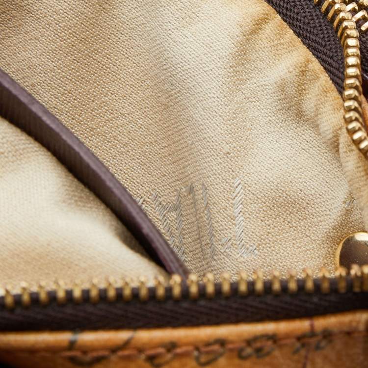 Pre Owned Alivero Martini 1A Classe Burgundy/Beige Leather and Coated Canvas Zip Crossbody Bag