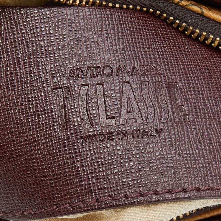 Pre Owned Alivero Martini 1A Classe Burgundy/Beige Leather and Coated Canvas Zip Crossbody Bag