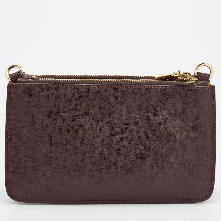 Pre Owned Alivero Martini 1A Classe Burgundy/Beige Leather and Coated Canvas Zip Crossbody Bag