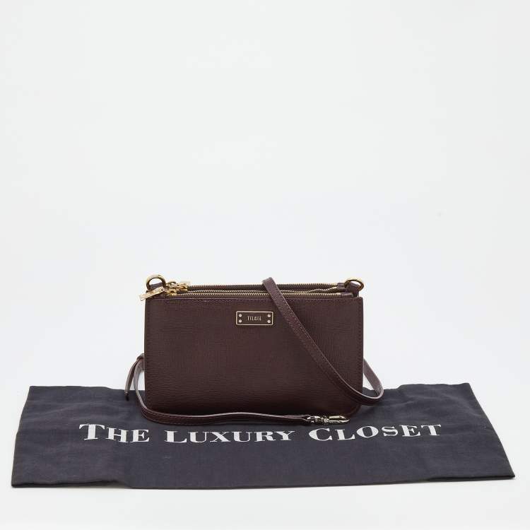Pre Owned Alivero Martini 1A Classe Burgundy/Beige Leather and Coated Canvas Zip Crossbody Bag