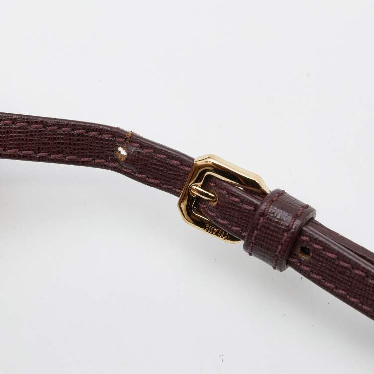 Pre Owned Alivero Martini 1A Classe Burgundy/Beige Leather and Coated Canvas Zip Crossbody Bag