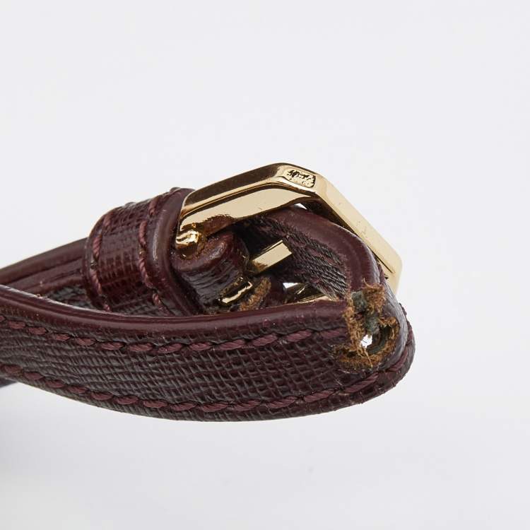 Pre Owned Alivero Martini 1A Classe Burgundy/Beige Leather and Coated Canvas Zip Crossbody Bag
