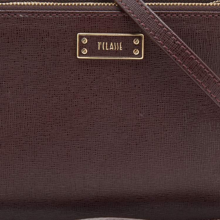 Pre Owned Alivero Martini 1A Classe Burgundy/Beige Leather and Coated Canvas Zip Crossbody Bag