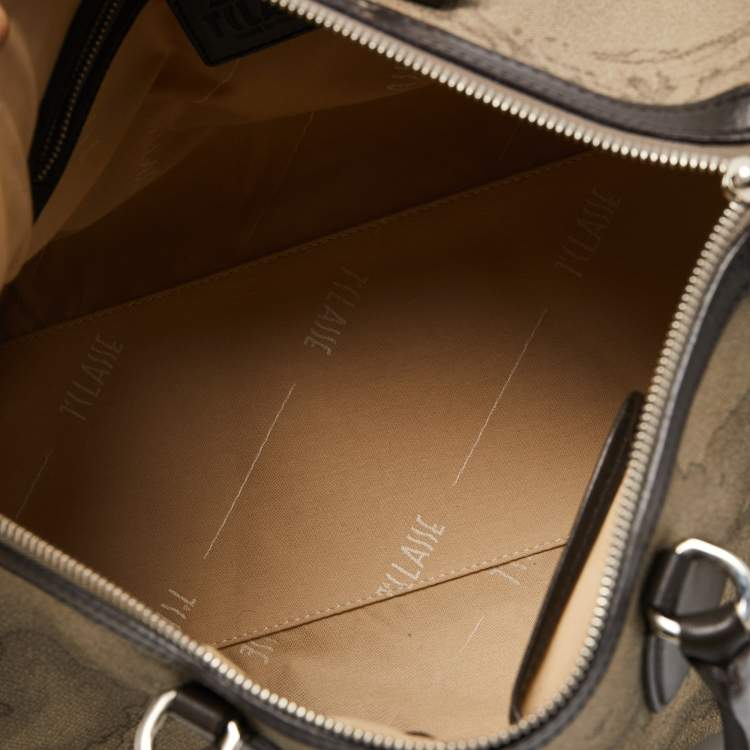 Pre Owned Alviero Martini 1A Classe Grey/Brown Geo Print Coated Canvas and Leather Satchel