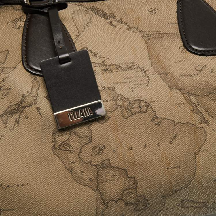 Pre Owned Alviero Martini 1A Classe Grey/Brown Geo Print Coated Canvas and Leather Satchel