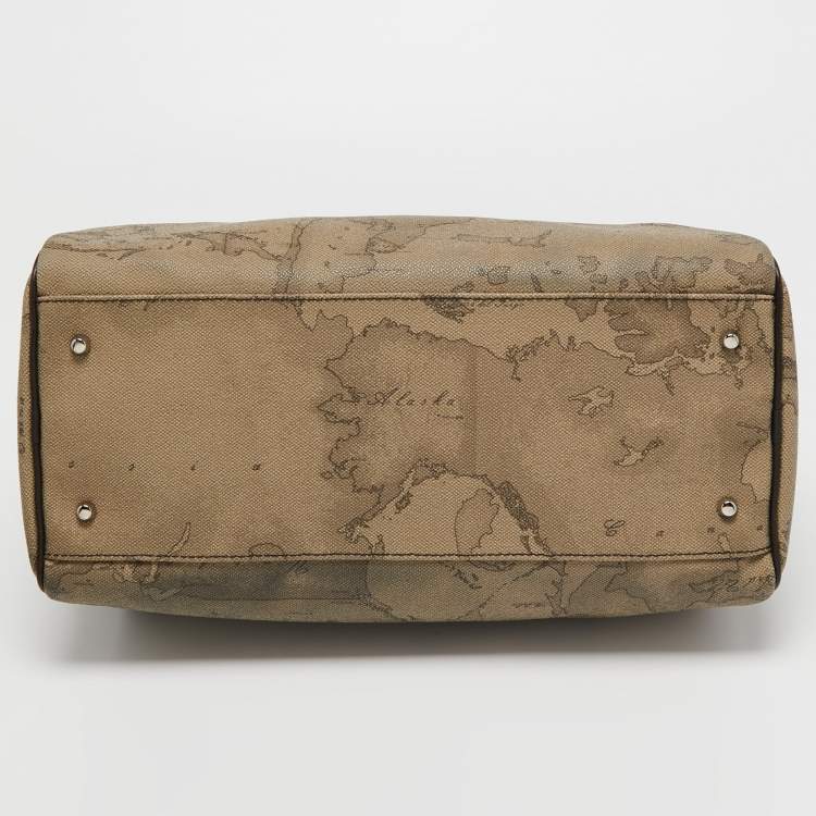 Pre Owned Alviero Martini 1A Classe Grey/Brown Geo Print Coated Canvas and Leather Satchel