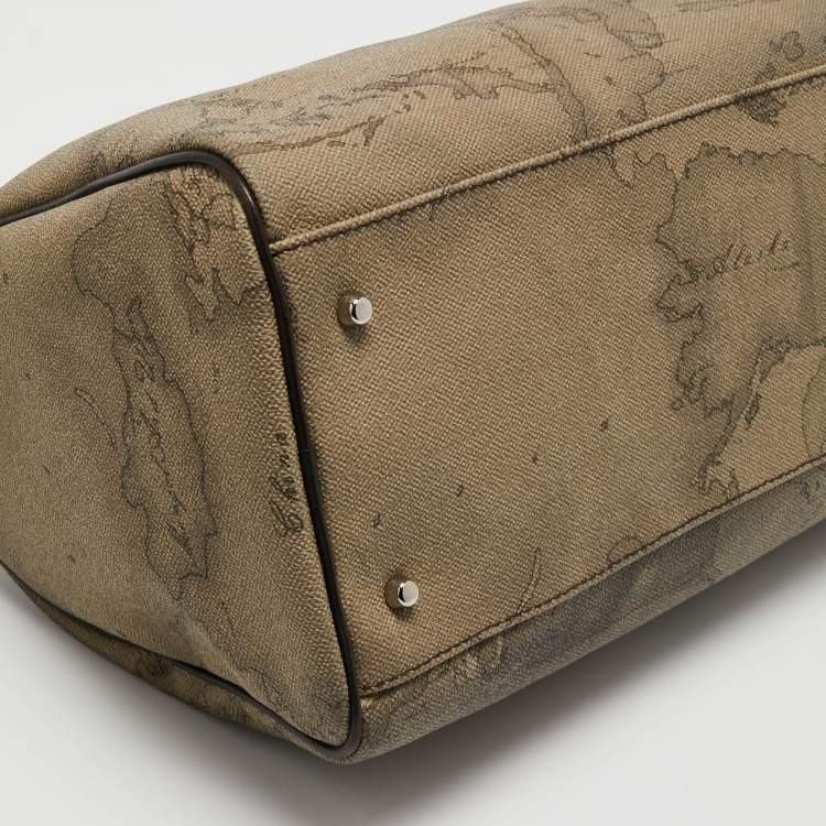 Pre Owned Alviero Martini 1A Classe Grey/Brown Geo Print Coated Canvas and Leather Satchel