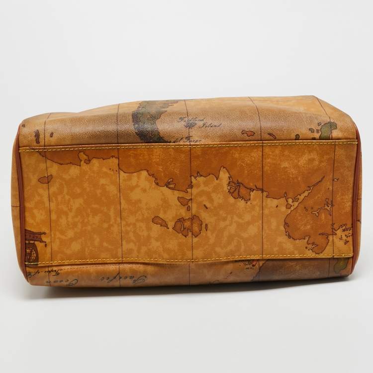 Pre Owned Alviero Martini 1A Classe Tan Geo Classic Print Coated Canvas and Leather Boston Satchel