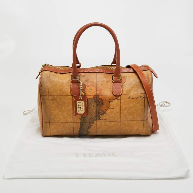 Pre Owned Alviero Martini 1A Classe Tan Geo Classic Print Coated Canvas and Leather Boston Satchel