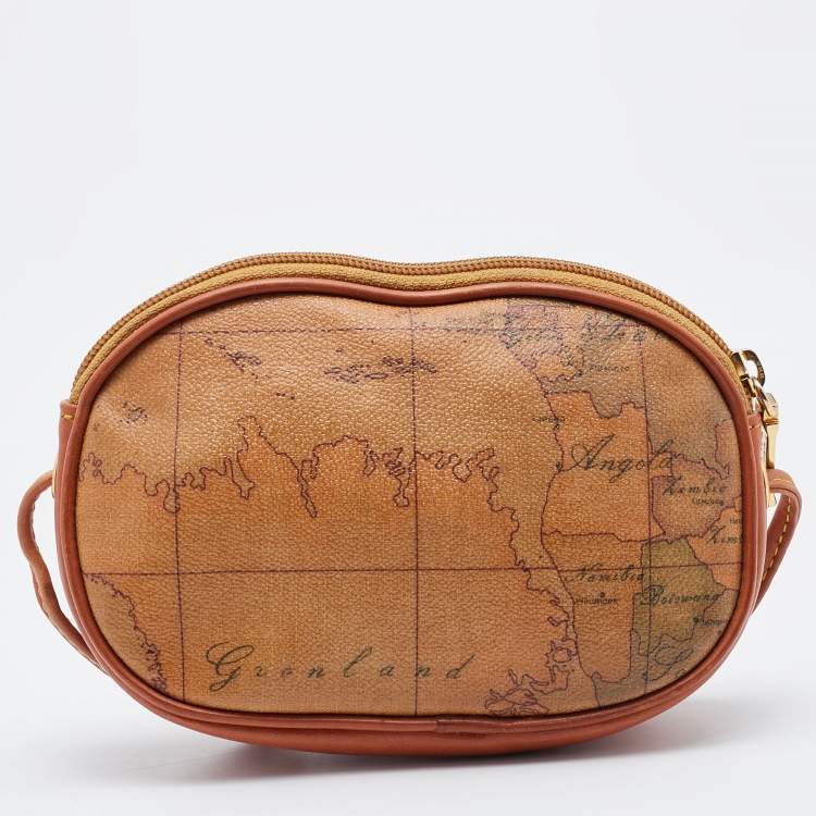 Pre Owned Alviero Martini 1A Classe Brown Geo Print Coated Canvas Shoulder Bag
