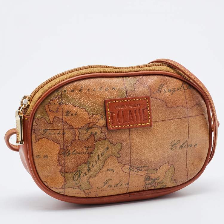 Pre Owned Alviero Martini 1A Classe Brown Geo Print Coated Canvas Shoulder Bag