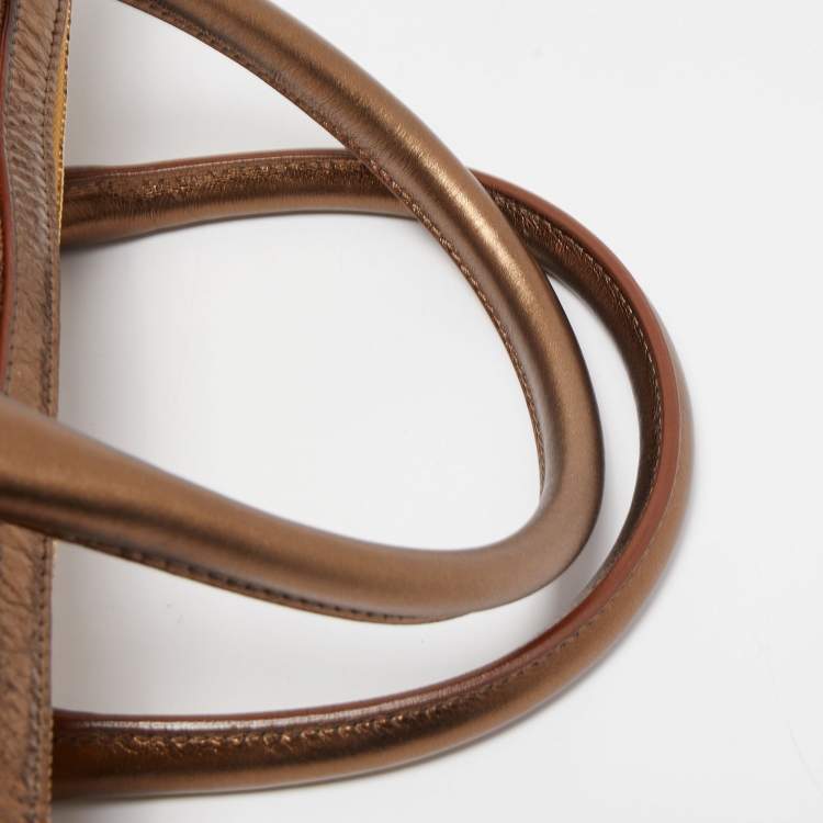Pre Owned Alviero Martini 1A Classe Gold/Bronze Geo Classic Print Coated Canvas and Leather Boston Satchel