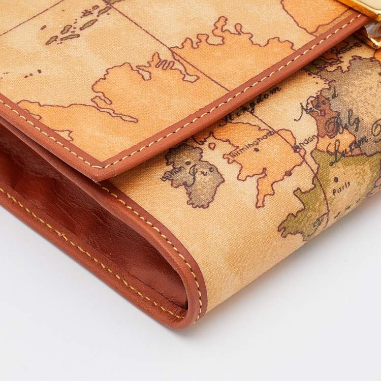 Pre Owned Alviero Martini 1A Classe Tan Geo Print Coated Canvas and Leather Flap Continental Wallet