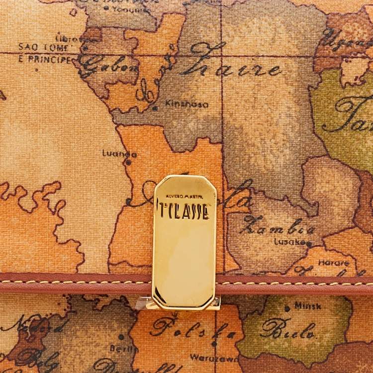 Pre Owned Alviero Martini 1A Classe Tan Geo Print Coated Canvas and Leather Flap Continental Wallet