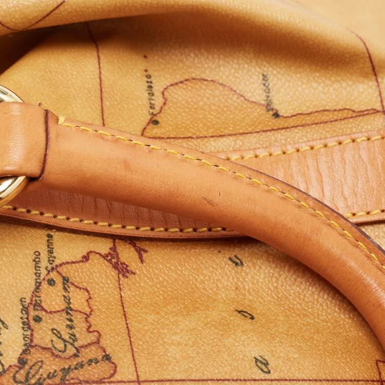 Pre Owned Alviero Martini 1A Classe Tan Coated Canvas and Leather Bauletto Boston Bag