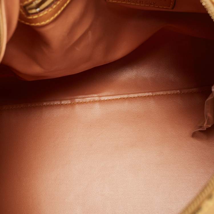 Pre Owned Alviero Martini 1A Classe Tan Coated Canvas and Leather Bauletto Boston Bag