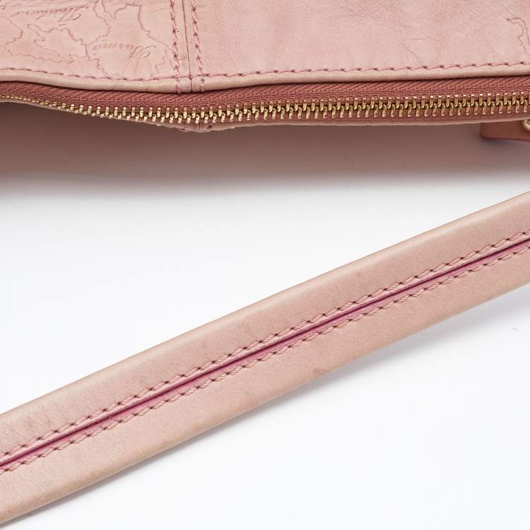Pre Owned Alviero Martini 1A Classe Pink Geo Embossed Leather Zip Hobo