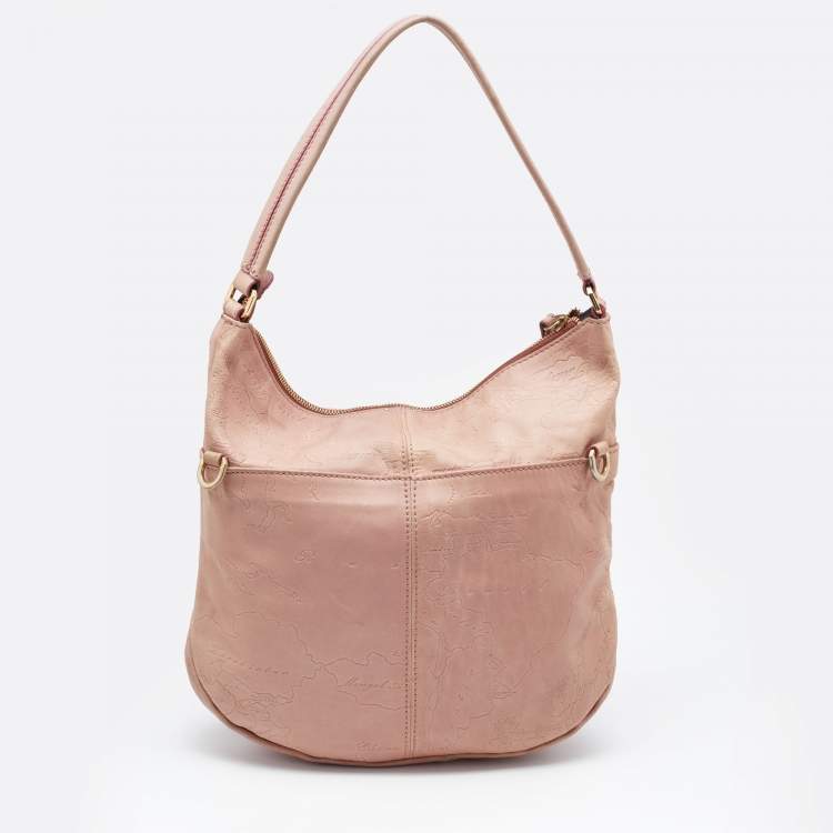 Pre Owned Alviero Martini 1A Classe Pink Geo Embossed Leather Zip Hobo