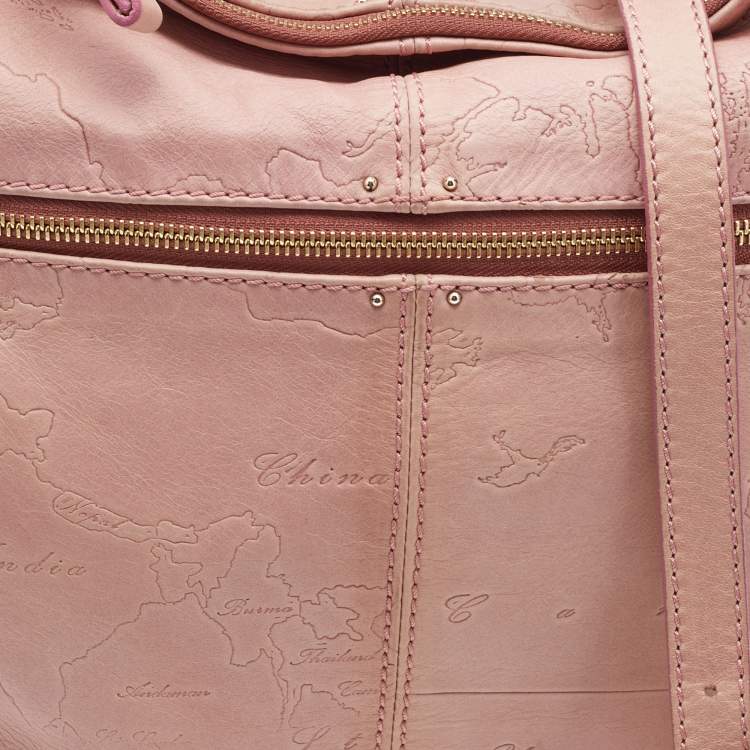 Pre Owned Alviero Martini 1A Classe Pink Geo Embossed Leather Zip Hobo