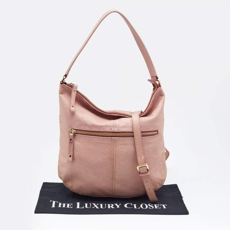 Pre Owned Alviero Martini 1A Classe Pink Geo Embossed Leather Zip Hobo