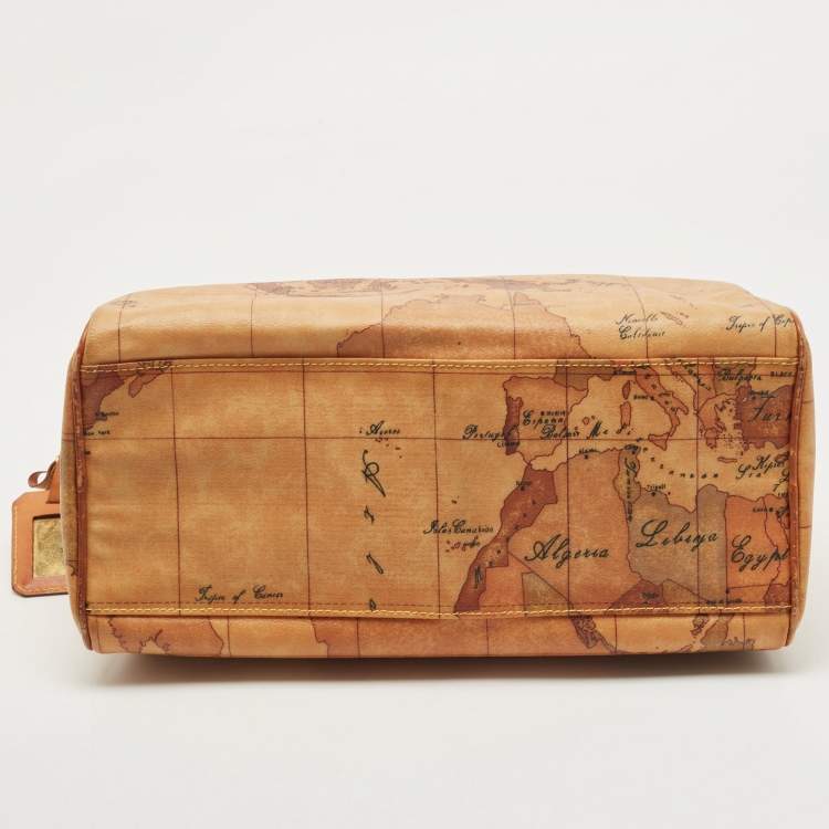 Pre Owned Alviero Martini 1A Classe Tan Geo Classic Print Coated Canvas and Leather Boston Satchel