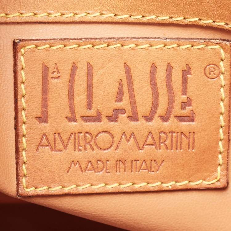 Pre Owned Alviero Martini 1A Classe Tan Geo Classic Print Coated Canvas and Leather Boston Satchel
