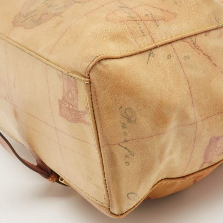 Pre Owned Alviero Martini 1A Classe Tan Geo Coated Canvas and Leather Flap Sling Backpack