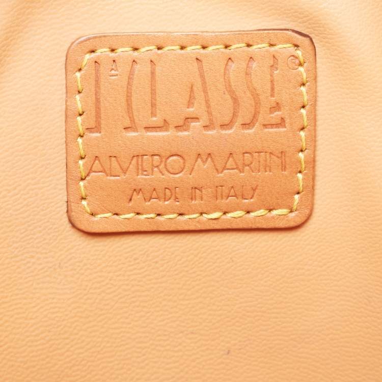 Pre Owned Alviero Martini 1A Classe Tan Geo Coated Canvas and Leather Flap Sling Backpack