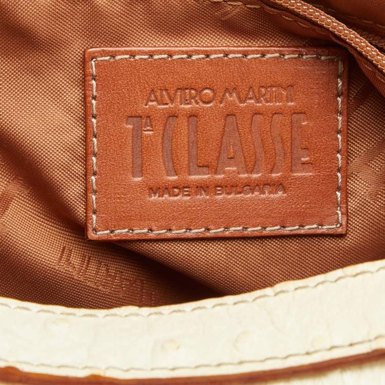 Pre Owned Alviero Martini 1A Classe White/Tan Geo Print Coated Canvas and Leather Front Pocket Hobo