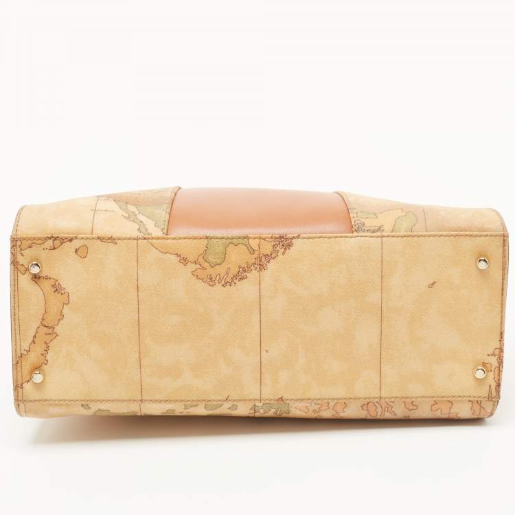 Pre Owned Alviero Martini 1A Classe Tan/Brown Geo Classic Print Coated Canvas and Leather Tote