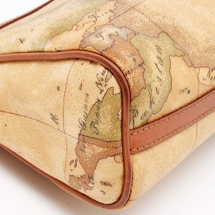 Pre Owned Alviero Martini 1A Classe  Tan Geo Classic Print Coated Canvas and Leather Zip Crossbody Bag