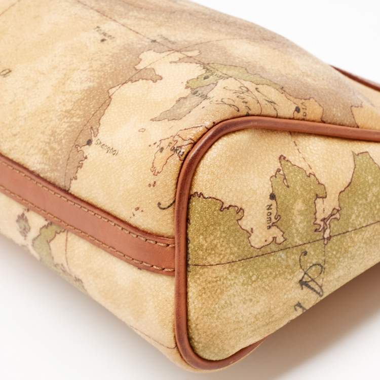 Pre Owned Alviero Martini 1A Classe  Tan Geo Classic Print Coated Canvas and Leather Zip Crossbody Bag