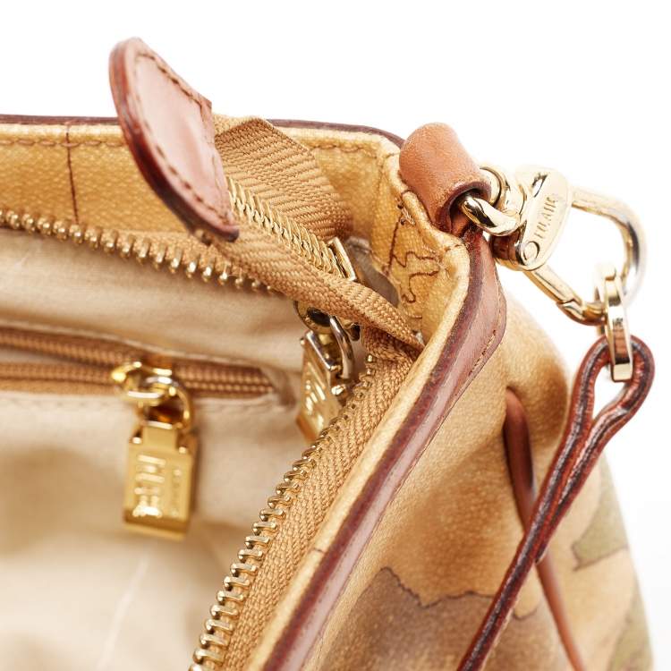 Pre Owned Alviero Martini 1A Classe  Tan Geo Classic Print Coated Canvas and Leather Zip Crossbody Bag