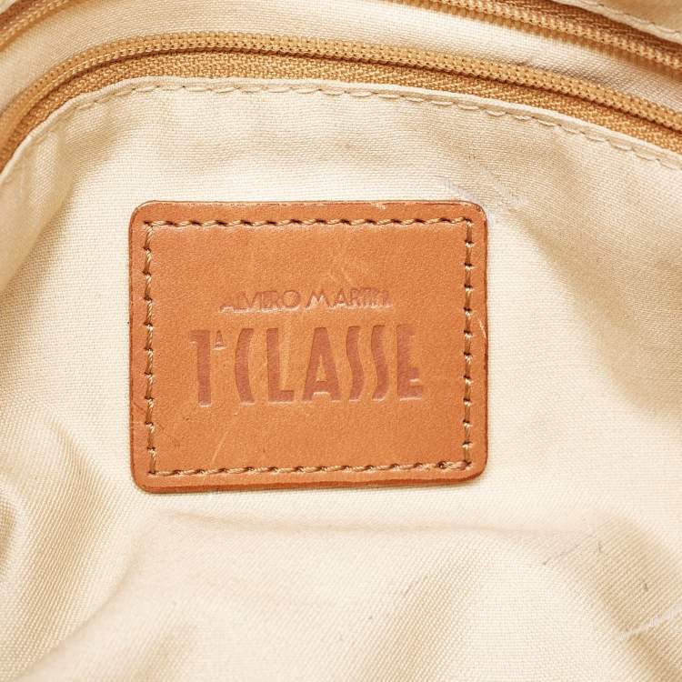 Pre Owned Alviero Martini 1A Classe  Tan Geo Classic Print Coated Canvas and Leather Zip Crossbody Bag