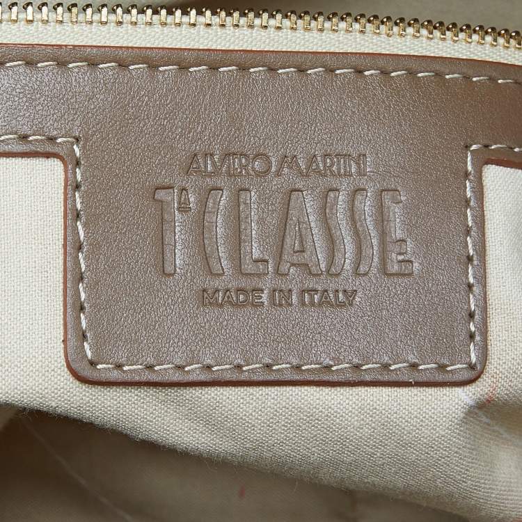 Pre Owned Alviero Martini 1A Classe Beige/Tan Geo Print Coated Canvas and Leather Zip Hobo